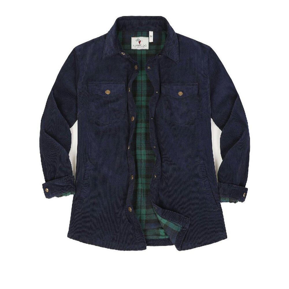 Corduroy Shacket Flannel Lined Snap Button Casual Jacket Women's